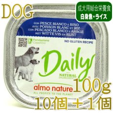 画像1: NEW 10＋1セット・最短賞味2027.8・アルモネイチャー 犬 デイリーメニュー白身魚とライス入り 100g×11個 ald226成犬用ウェット総合栄養食 (1)