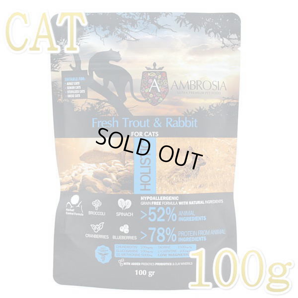 画像1: 最短賞味2027.10.23・アンブロシア 猫 キャットトラウト＆ラビット 100g 全猫用 特にシニア猫/インドア/避妊去勢/肥満猫ドライフード正規品amb07453 (1)