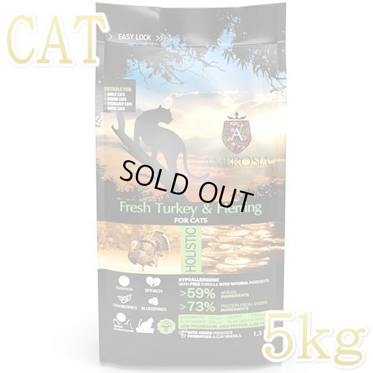 画像1: 最短賞味2027.12.3・アンブロシア 猫 キャットターキー＆ヘリング 5kg 全猫用 特にインドア/避妊去勢/仔猫ドライフード正規品amb32279 (1)