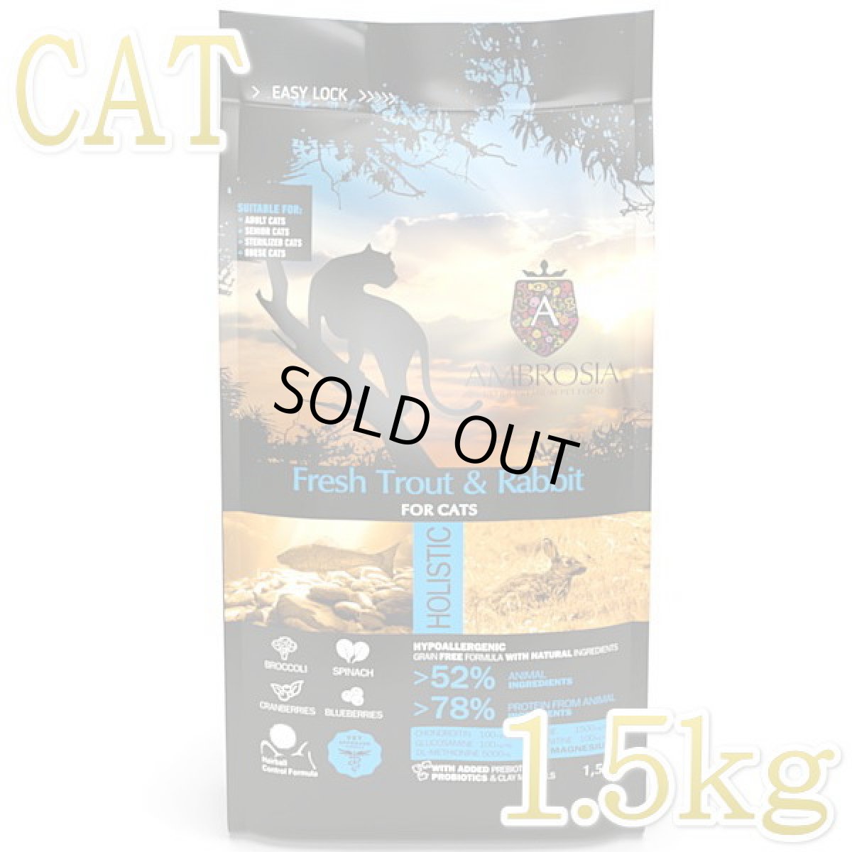 画像1: 最短賞味2027.10.23・アンブロシア 猫 キャットトラウト＆ラビット 1.5kg 全猫用 特にシニア猫/インドア/避妊去勢/肥満猫ドライフード正規品amb32941 (1)