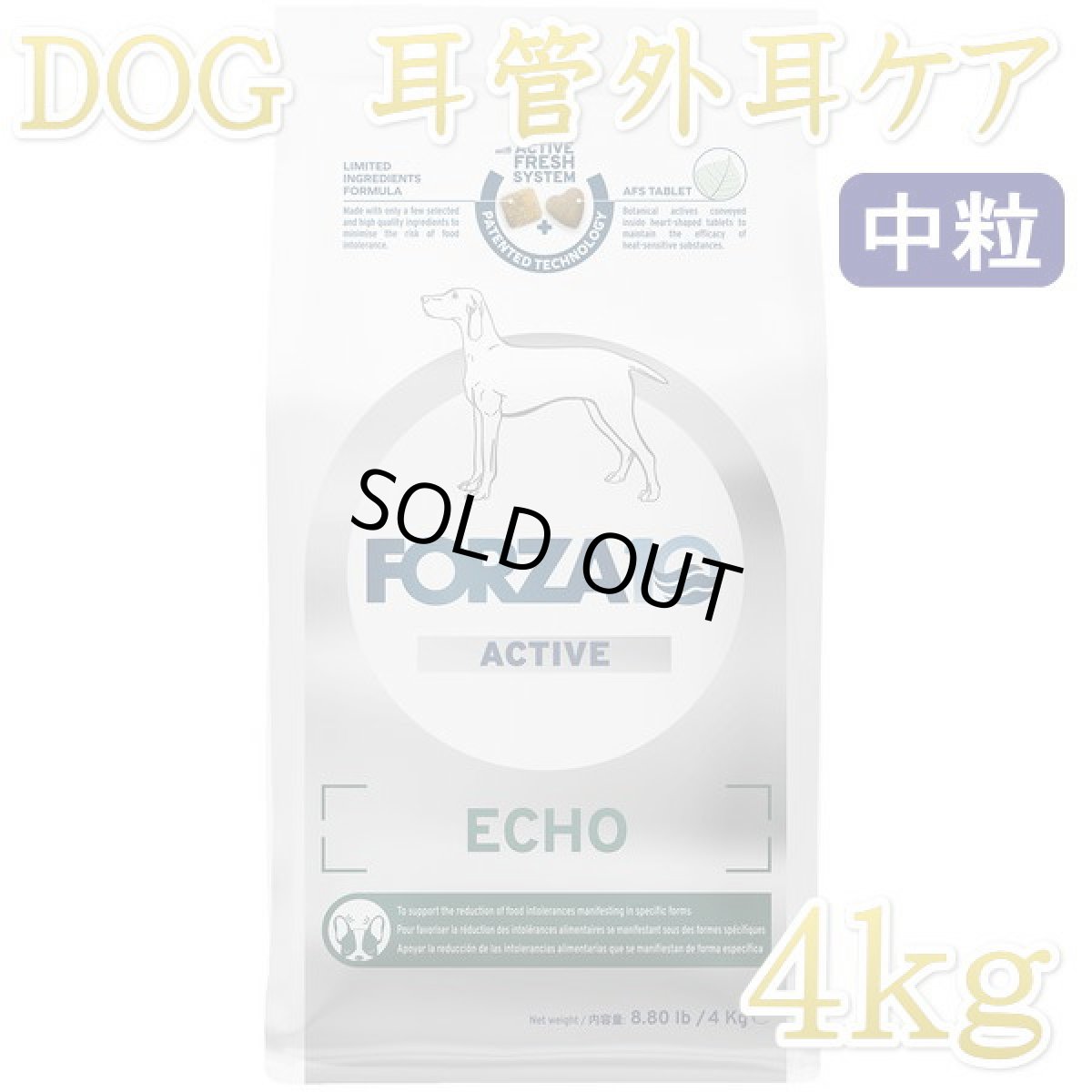 画像1: NEW 最短賞味2026.6・フォルツァ10 犬ミディアム エコー アクティブ中粒 4kg fo14373耳管・外耳ケアFORZA10正規品 (1)