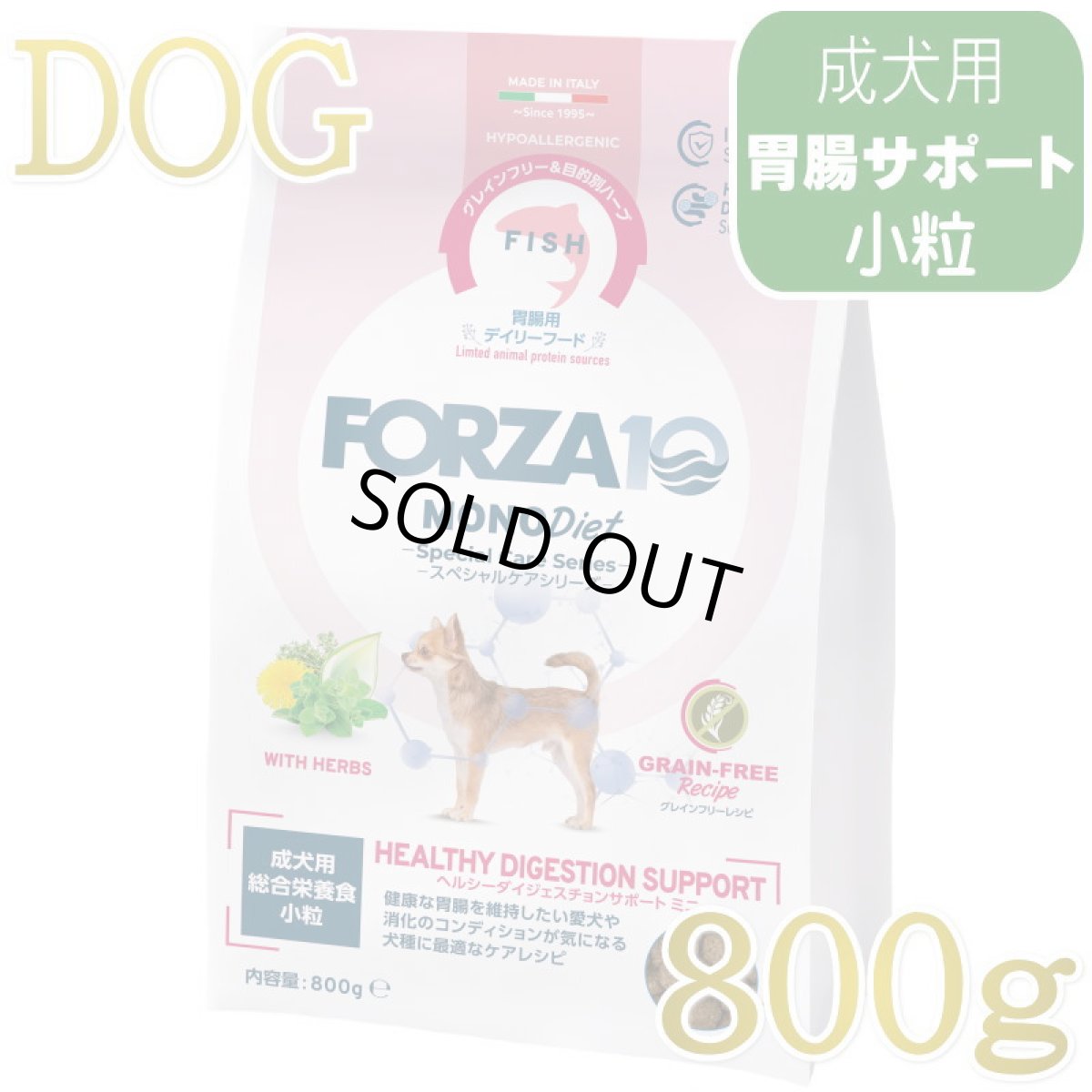 画像1: NEW 最短賞味・フォルツァ10 犬 スペシャルケア ヘルシーダイジェスチョン 800g fo72858胃腸ケア成犬用ドッグフードFORZA10正規品 (1)