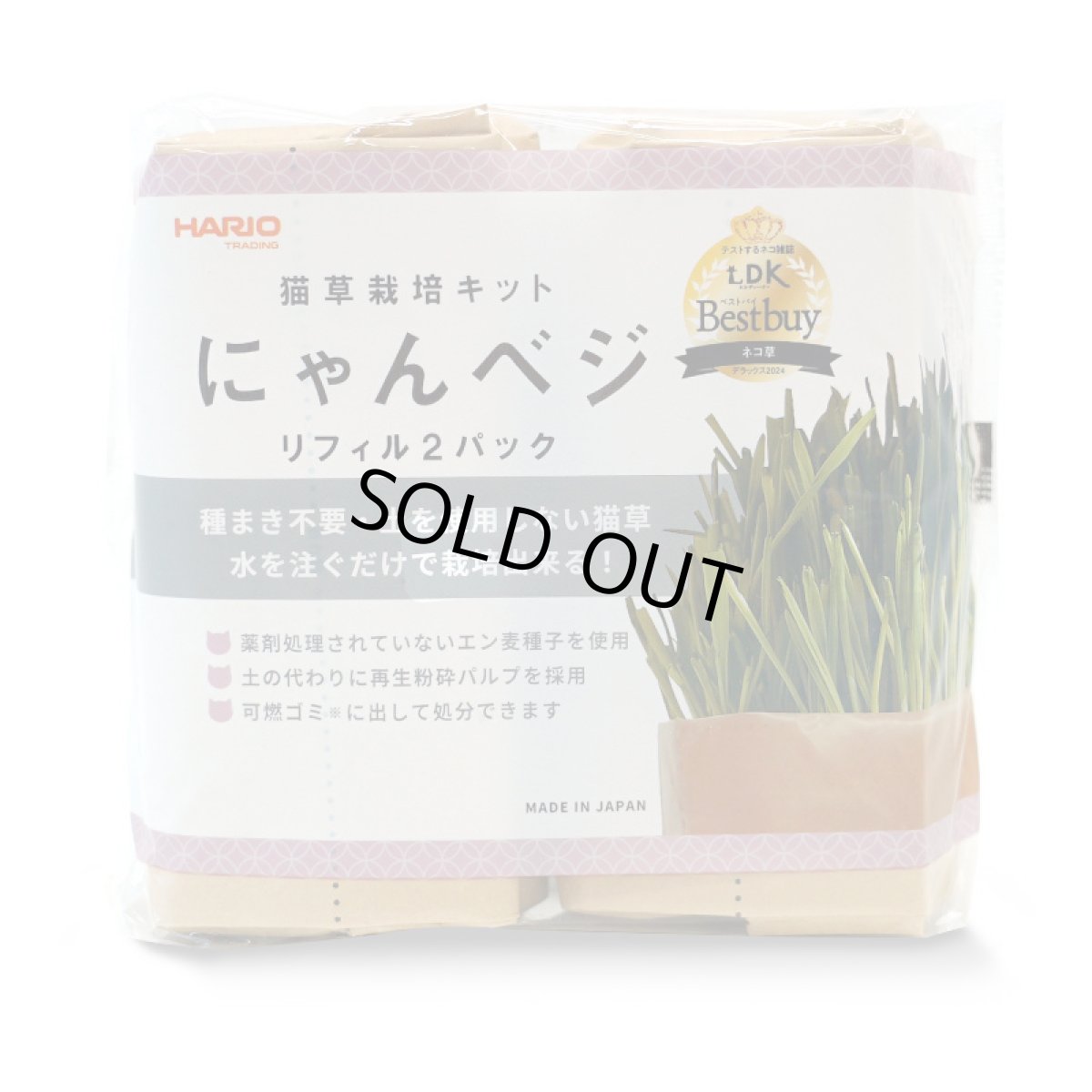 画像1: にゃんベジ・リフィル 2パック 猫草栽培用 HARIO ハリオ 日本製ha60381 (1)