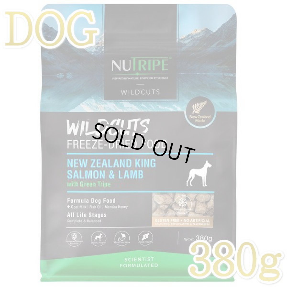 画像1: 訳ありSALE/最短賞味2026.6.18・ニュートライプ ワイルドカット フリーズドライ キングサーモンwithグリーントライプ380g全年齢犬用ドライフード正規品nu35254 (1)