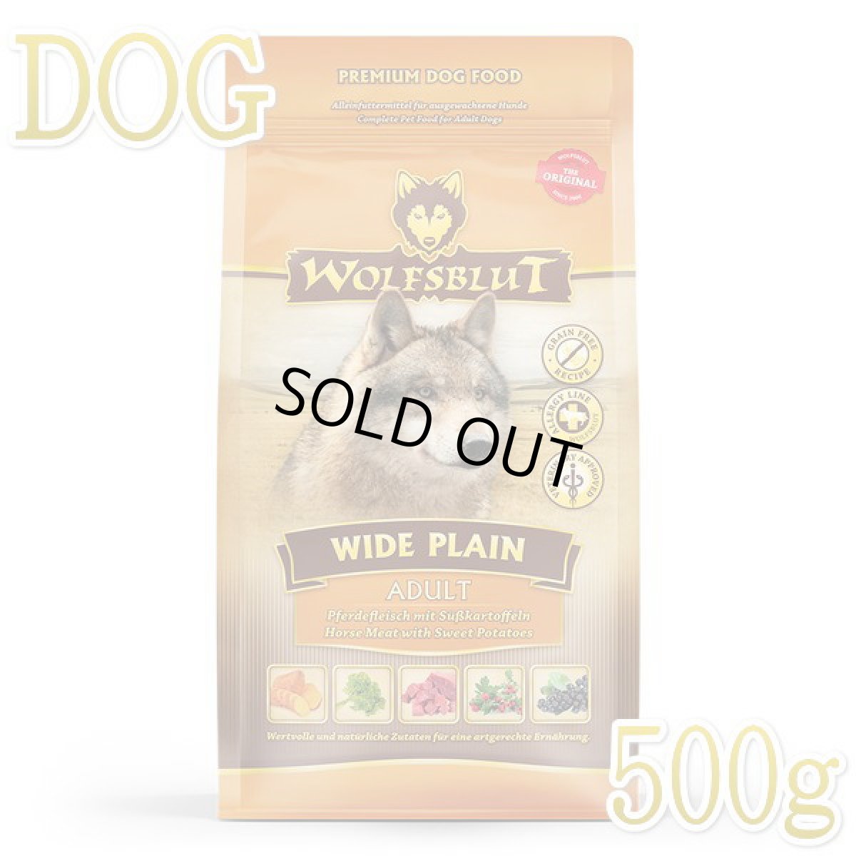 画像1: 最短賞味2027.10.16・ウルフブラット ワイドプレーン アダルト ホースとスイートポテト 500g成犬用ドッグフード※在庫限り終売wb64201 (1)